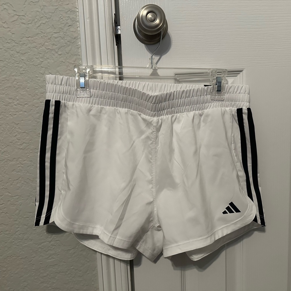 NWT adidas White Pacer Shorts w/ Black Stripes Size M